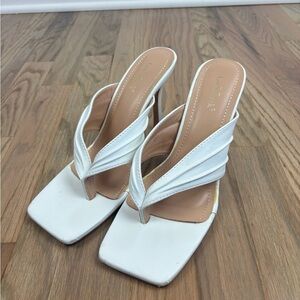 Lovmark Womens Sandals White Square Toe Slip On 8